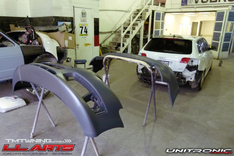 The Audi A3 is now at the LLARTS shop They started preparing the bumpers 